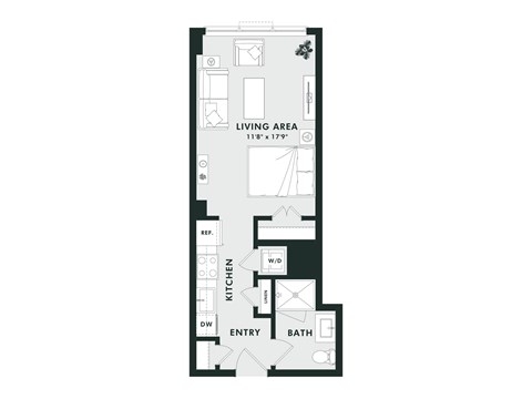 Floor plan for studio, 1 bath, 434 sqft
